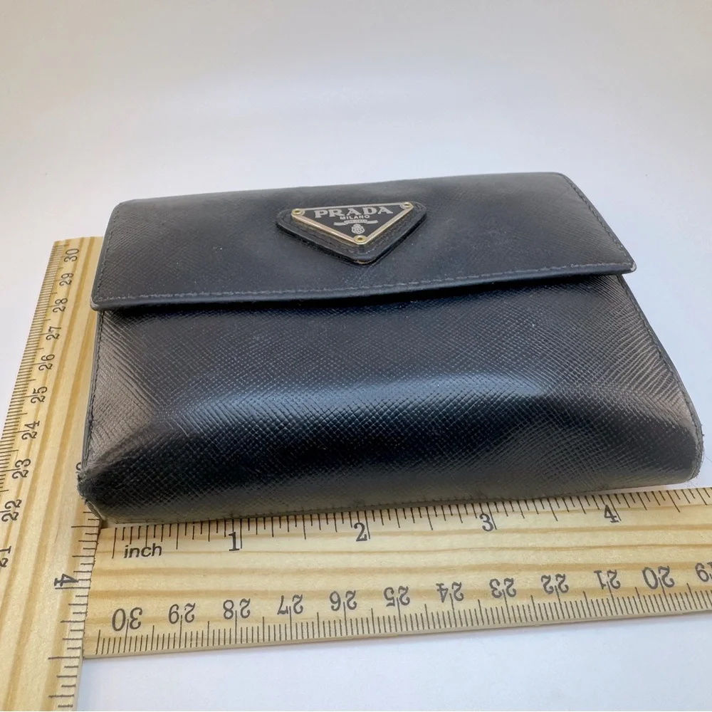 Prada Compact Bifold Wallet Saffiano W Coin Pocket Snap Closure Authentic EUC - Picture 11 of 12